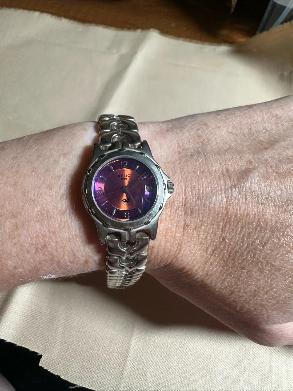 Relic Women's Silver Link Watch with Purple Dial